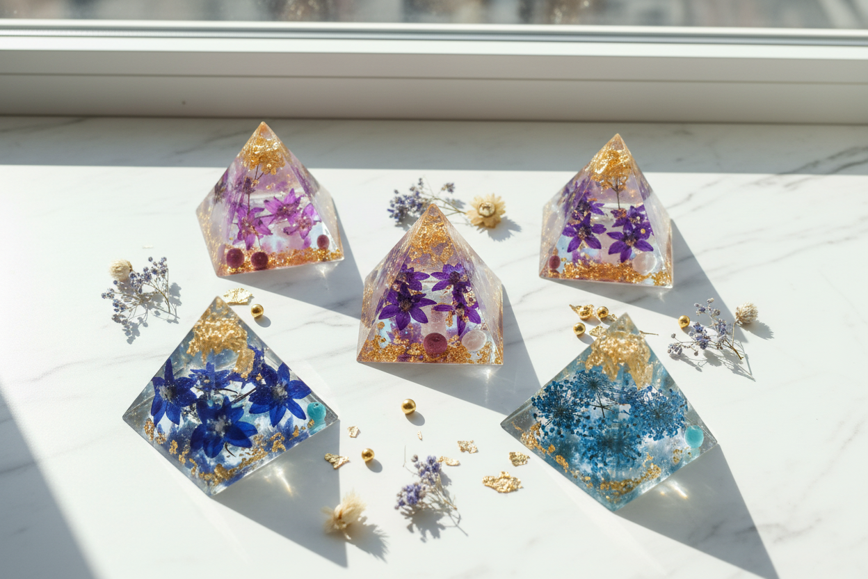 Handcrafted Resin Pyramids with Real Botanicals & Gold | BlkWidow ...