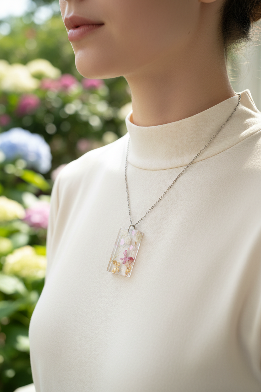 2 Butterflies Flower Resin Necklace - Lifestyle