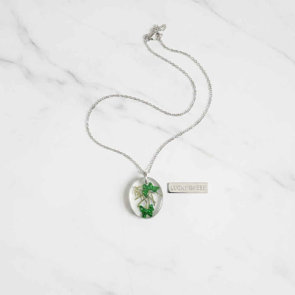 2 Lucky Green Butterflies Necklace – White Marble