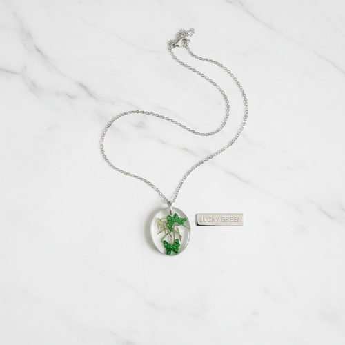 2 Lucky Green Butterflies Necklace – White Marble