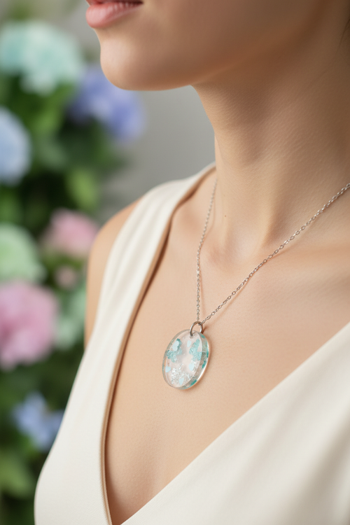 3 Butterflies Flower Resin Necklace - Lifestyle