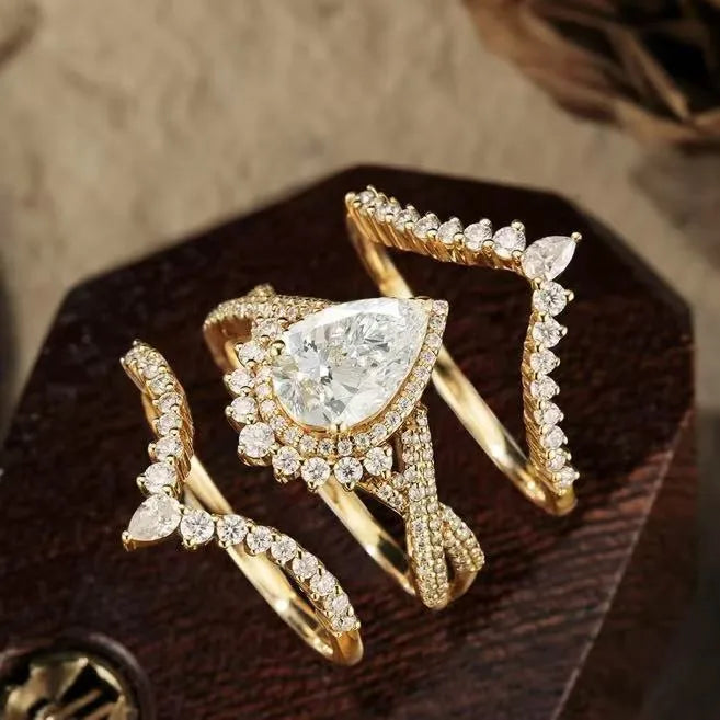 Geometric Gold Rings For Women – 3 Piece Set
