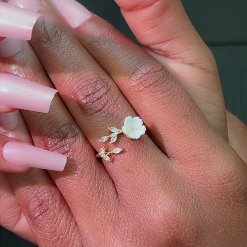 18K Gold Plated Zircon Flower Open Ring – Waterproof & Non-Tarnish