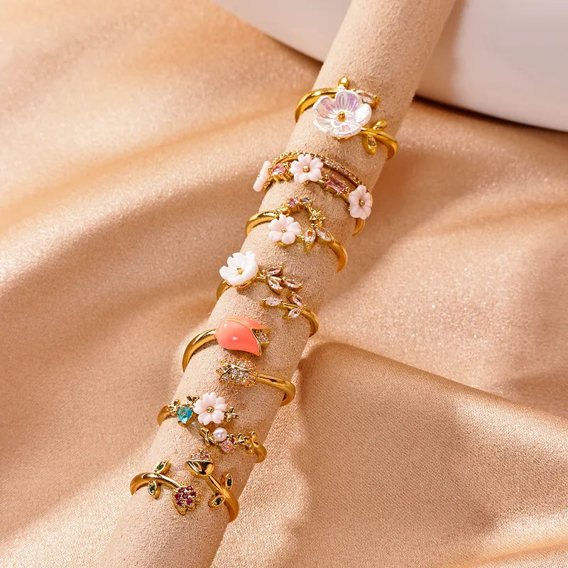 18K Gold Plated Zircon Flower Open Ring – Waterproof & Non-Tarnish
