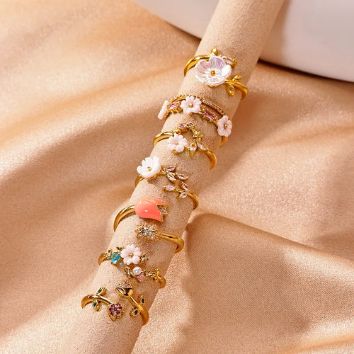 18K Gold Plated Zircon Flower Open Ring – Waterproof & Non-Tarnish
