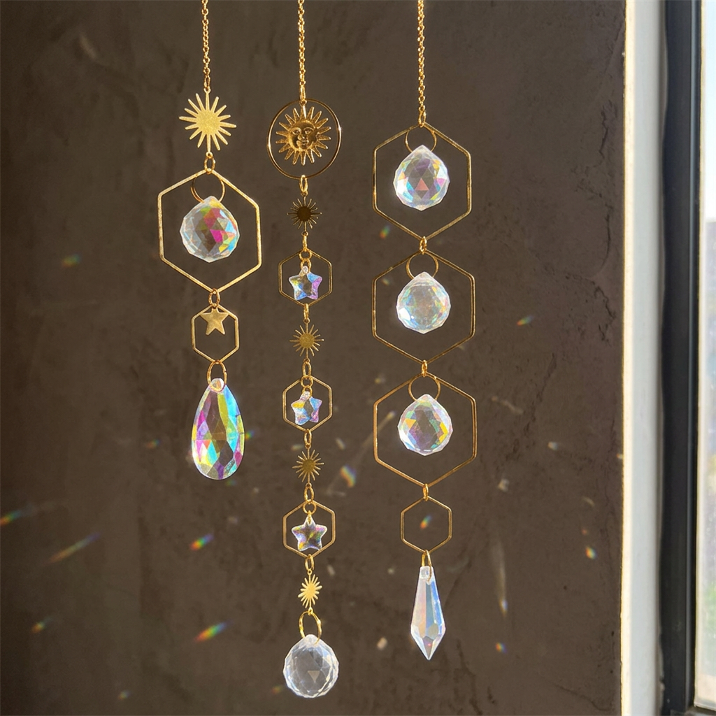 All three suncatchers against charcoal