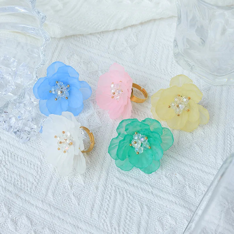 14K Gold Plated Flower Acrylic Open Ring