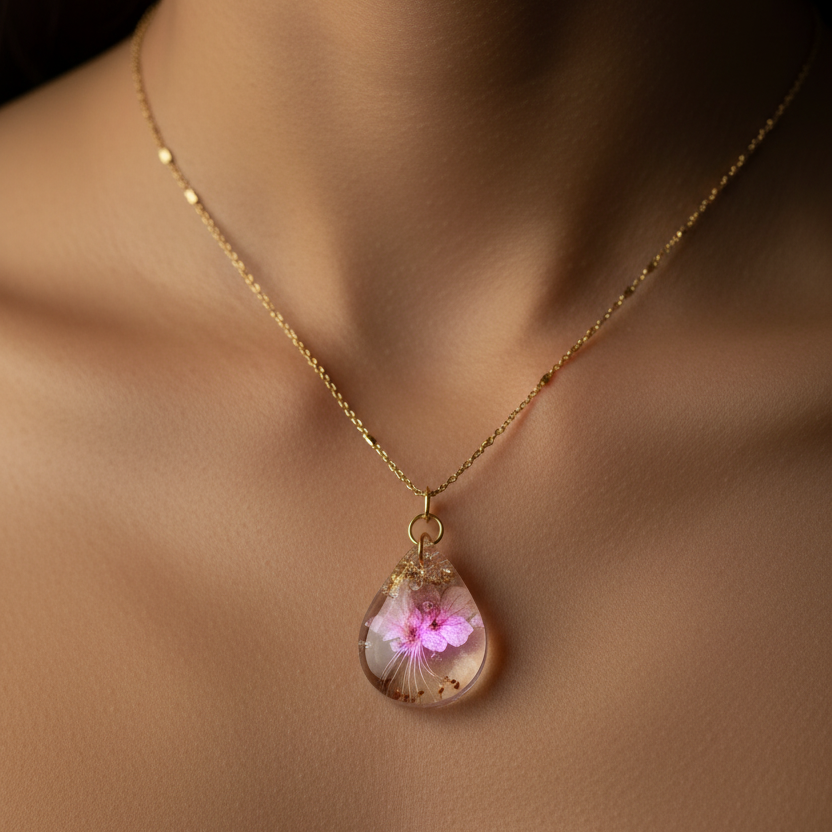 Aloha Droplet Necklace - Flower Detail
