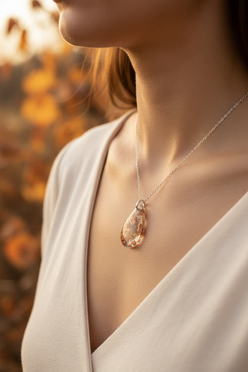 Amber Crystal & Leaf Pendant - Lifestyle