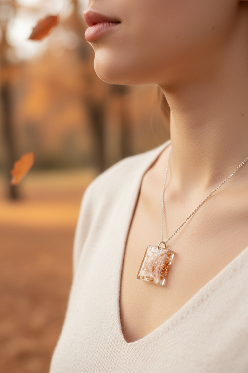 Amber Crystals Square Pendant - Lifestyle