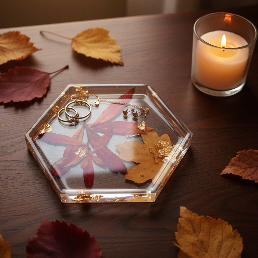 Autumn Hexagon Resin Tray - Desk Lifestyle