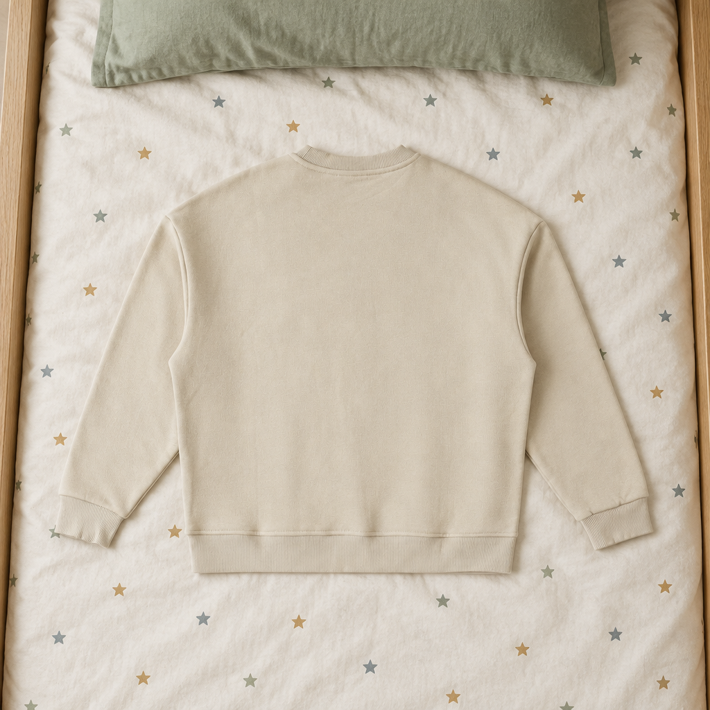 Beige sweatshirt back on children’s star bedding