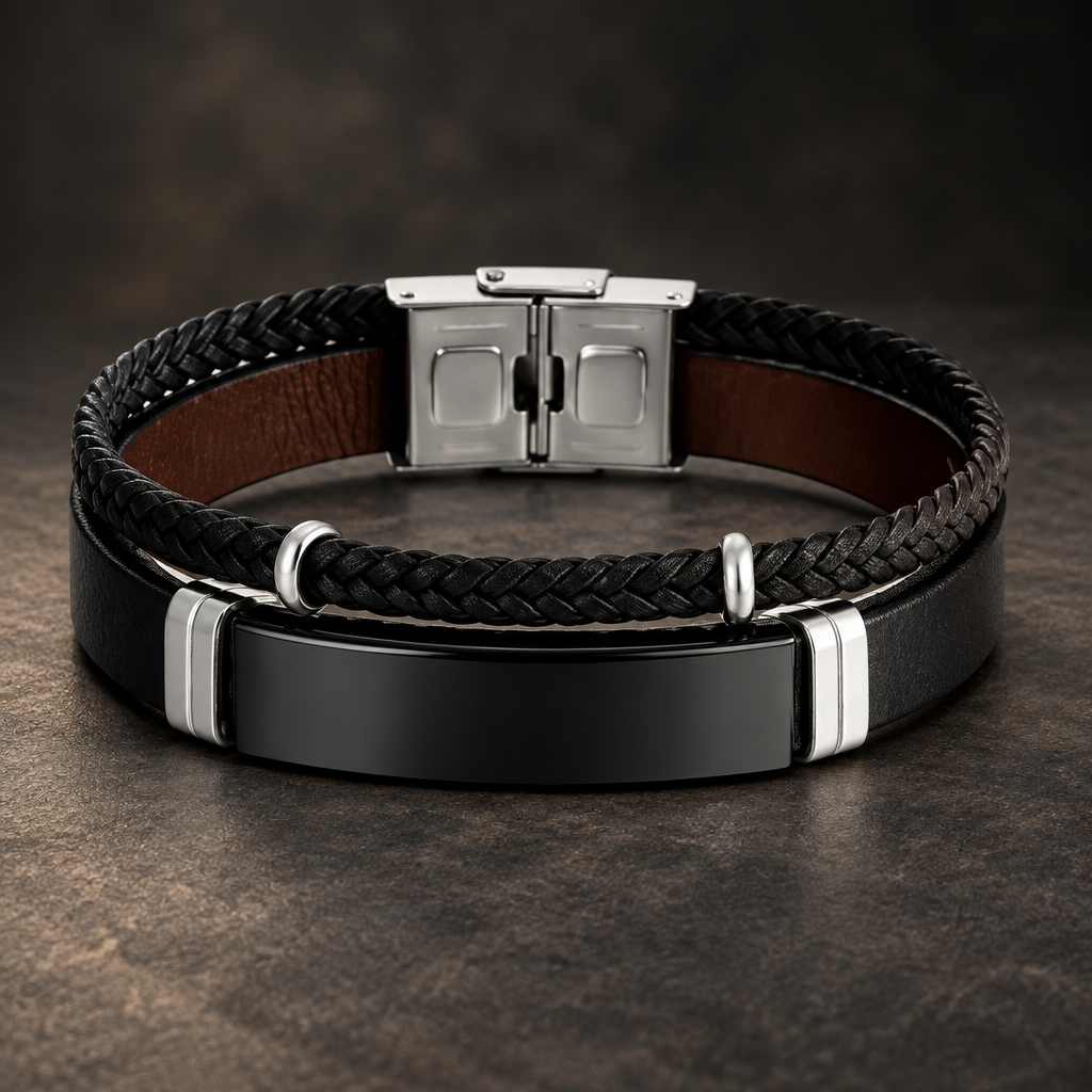 Black bracelet on warm graphite