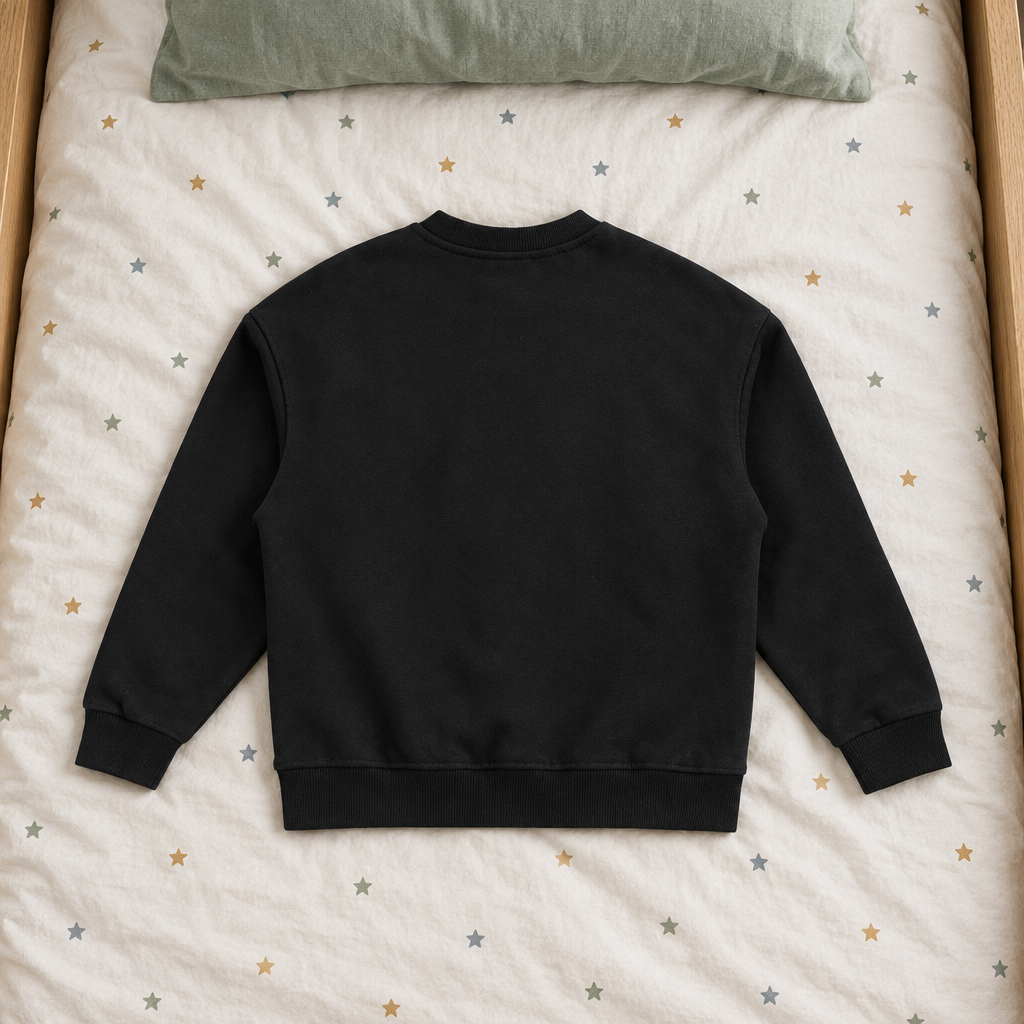 Black sweatshirt back on children’s star bedding