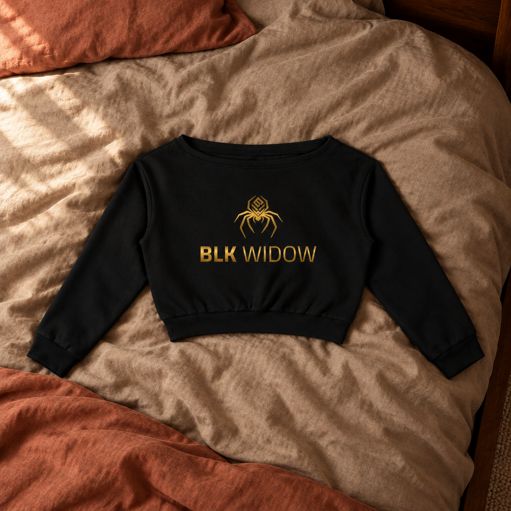 Black sweatshirt front on bedding