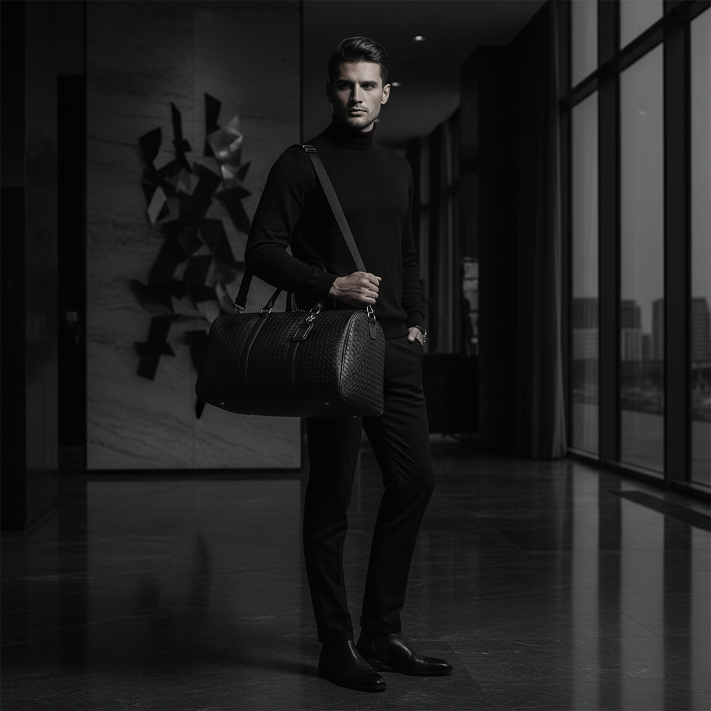 Black Travel Bag Male Model