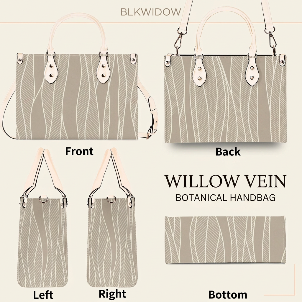 BlkWidow handbag front, back, side and bottom views