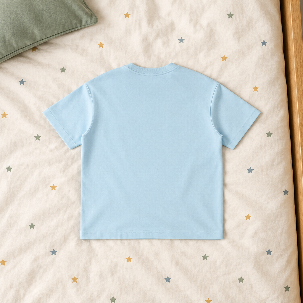 Blue crewneck back on star bedding