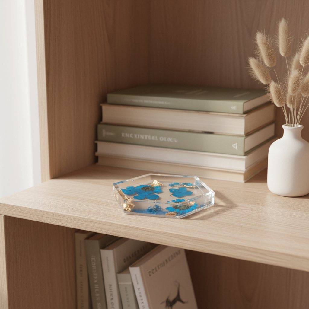 Blue Hexagonal Tray - Scandi Bookshelf