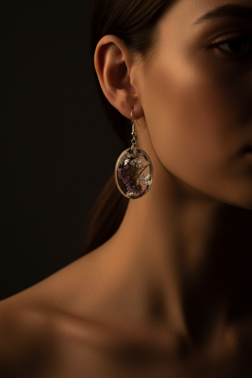 Blush Pink Oval Earings - Model Shot