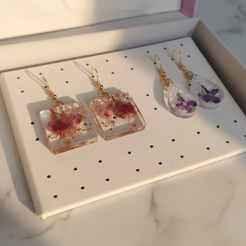 Botanical Resin Earrings Close-up - Luxury Edit