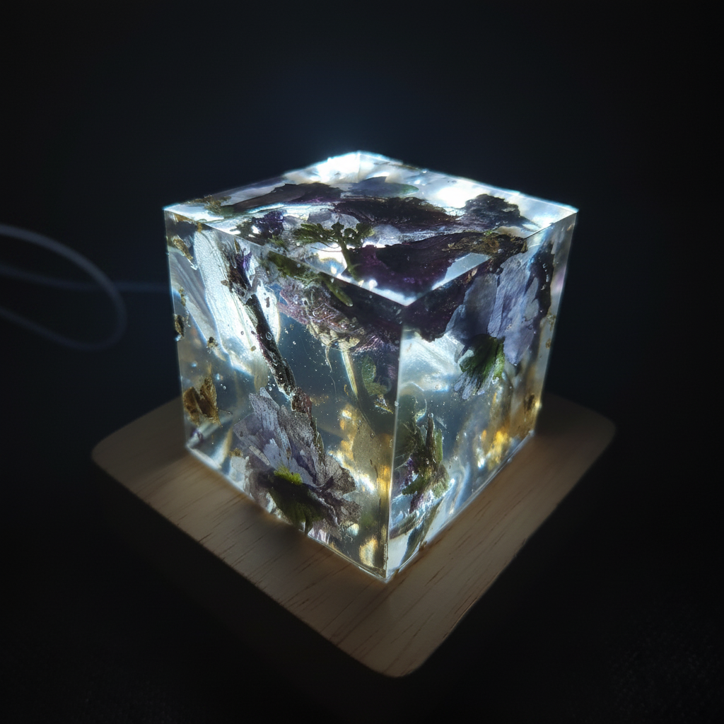Botanical Resin Lamp — White LED Close-Up