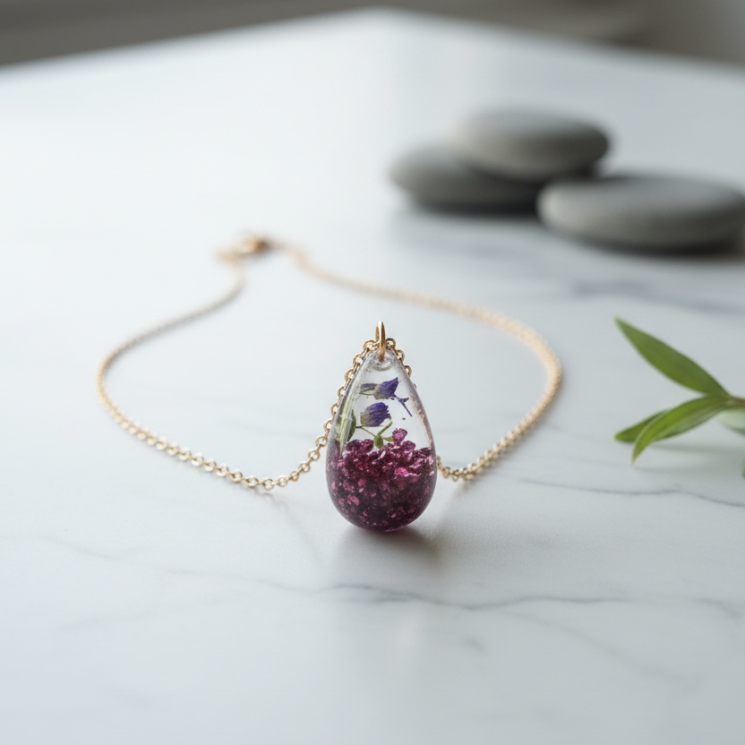 Burgundy Teardrop Necklace Marble