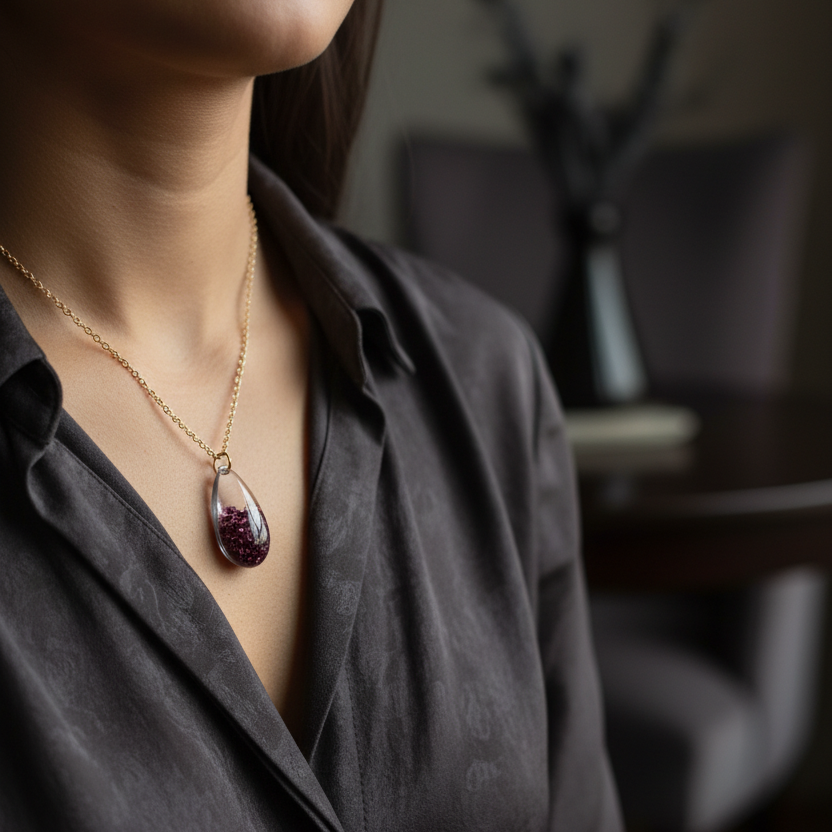 Burgundy Teardrop Necklace Model