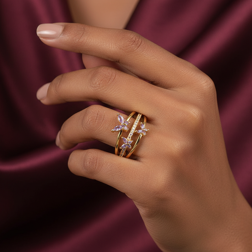 Butterfly Ring Model - Burgundy Silk