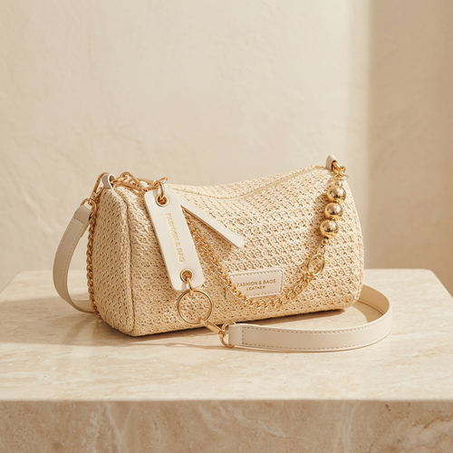 Chain bag in a warm cream editorial setting
