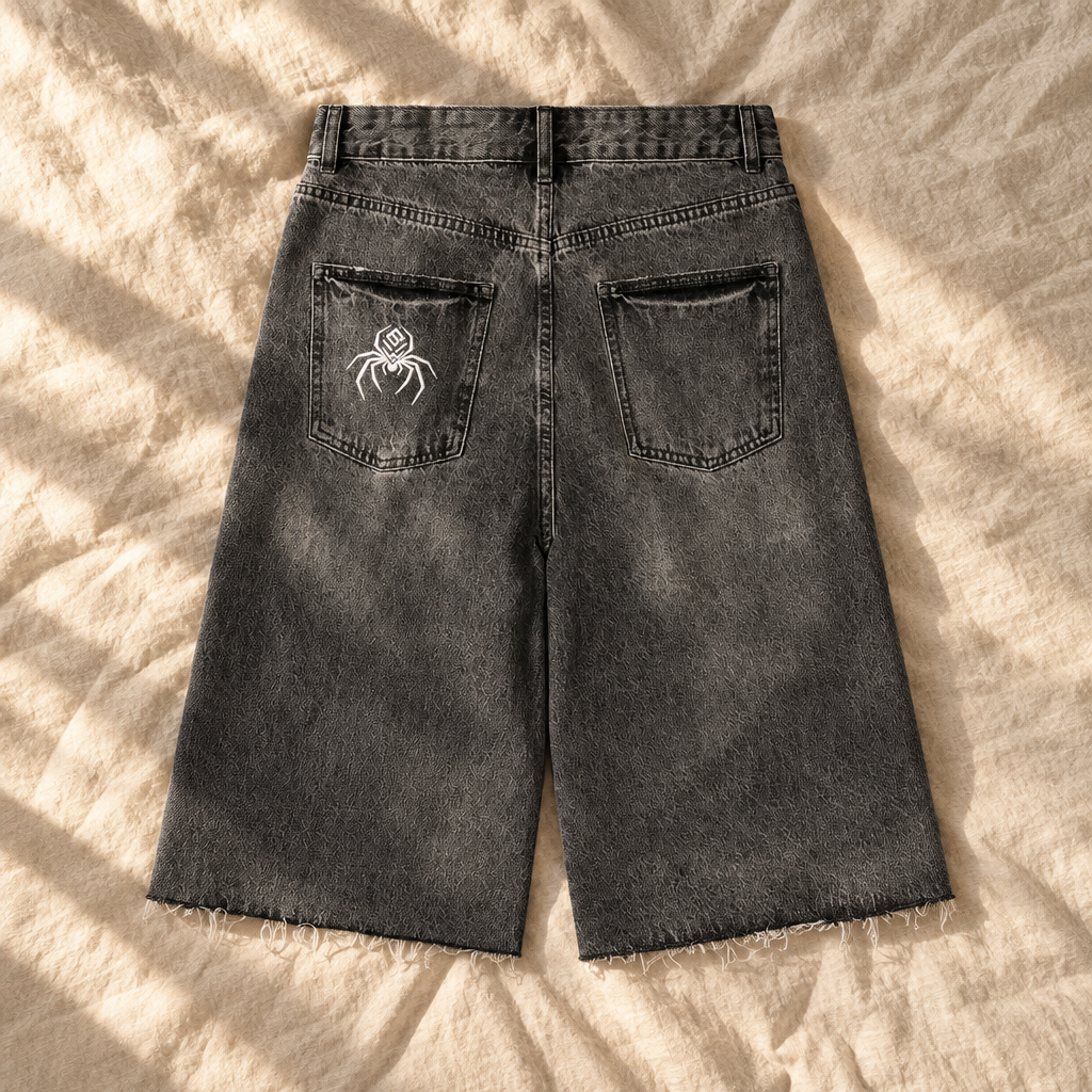 Charcoal denim shorts back