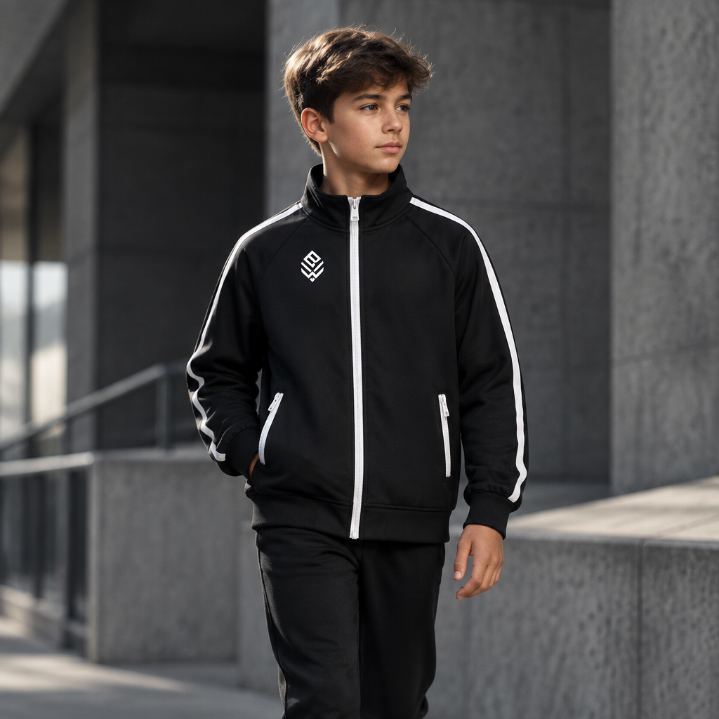 Child model in Black coach jacket