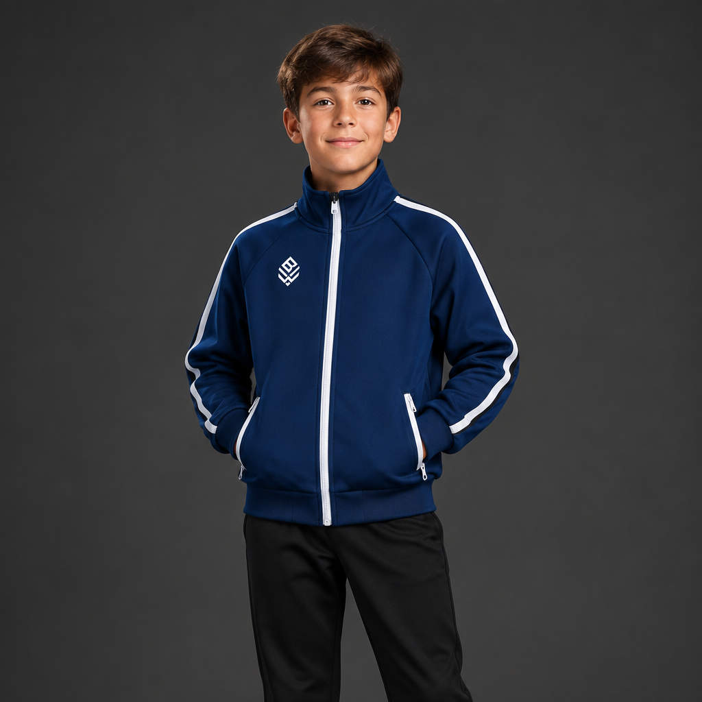 Child model in Royal Blue coach jacket
