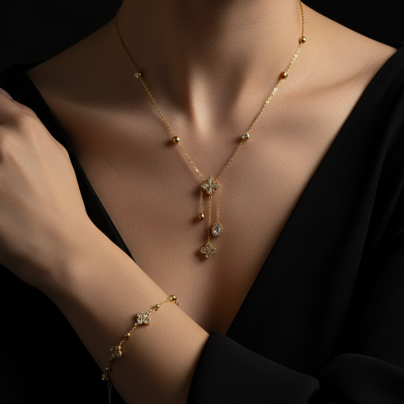 Clover Necklace Model Shot