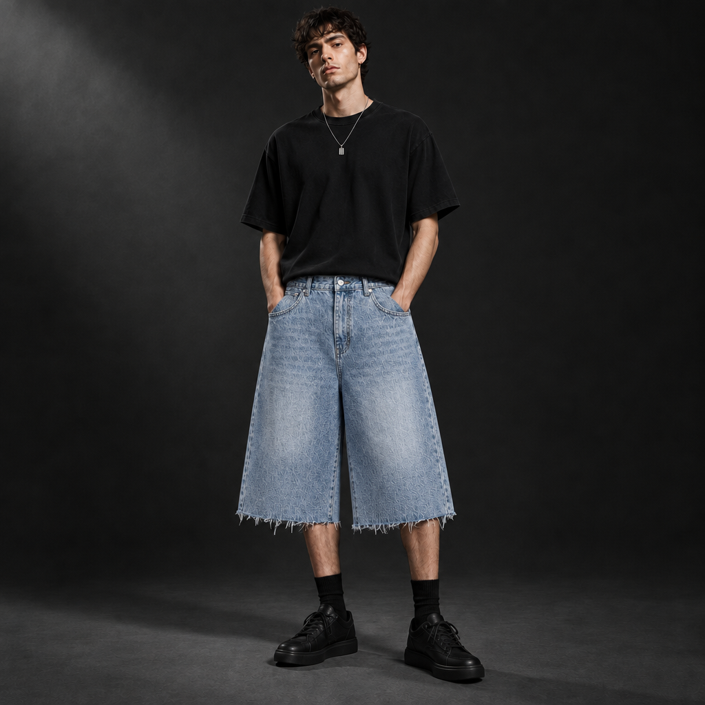Corrected front-facing Jeans Blue shorts model image