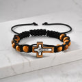 Retro Wooden Cross Bracelet With Woven Chain