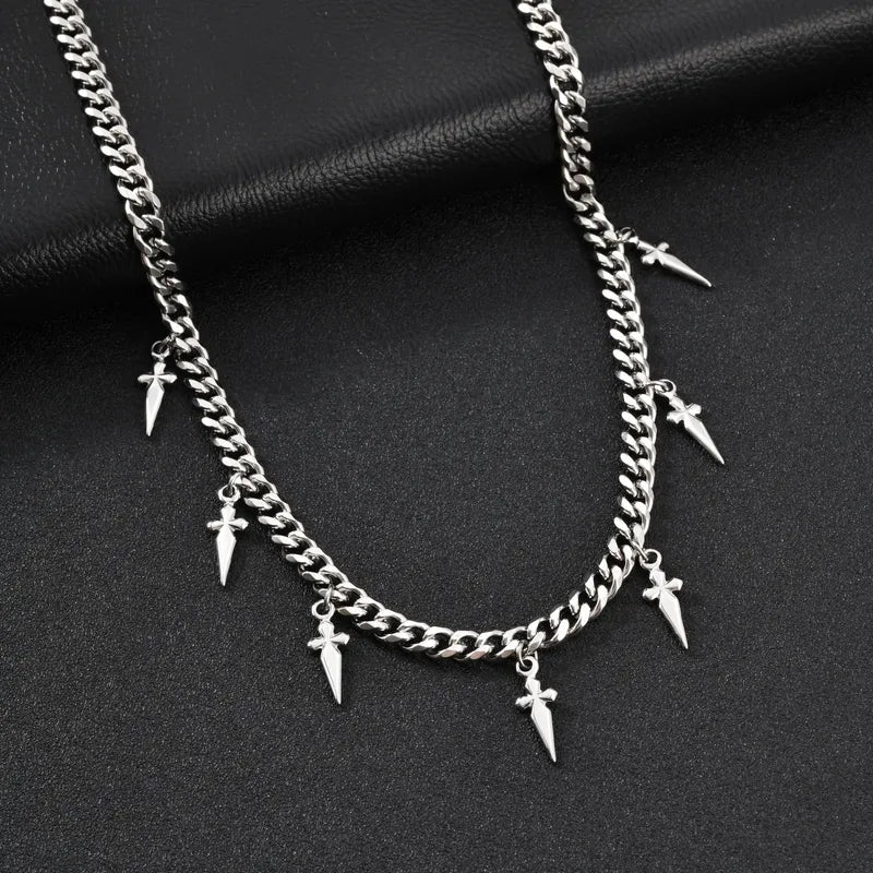Men's Stainless Steel Cross Pendant Cuban Chain Necklace