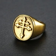 Retro Cross Stainless Steel Men's Ring – Gold & Silver