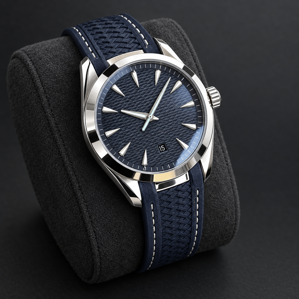 Dark-dial watch with navy strap