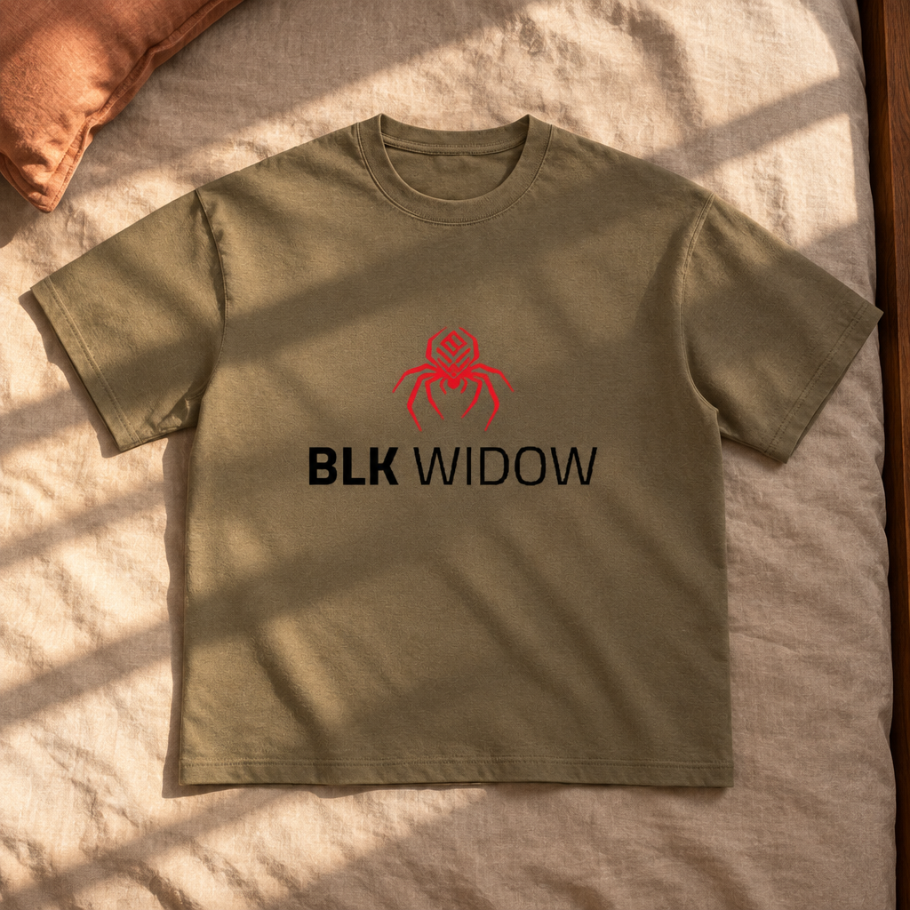 Dark olive-brown T-shirt front in sunlight