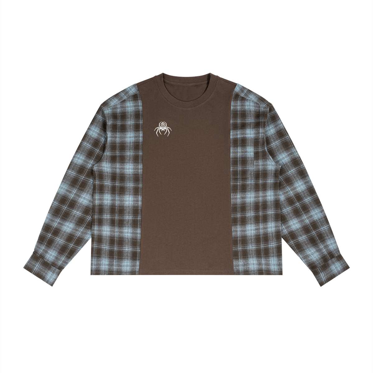 Unisex Plaid Panel Long Sleeve T-Shirt