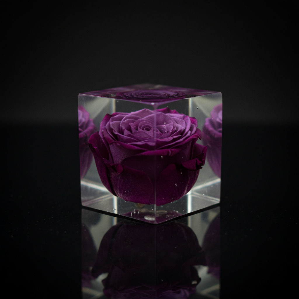 Deep Purple Rose Epoxy Cube - Realistic