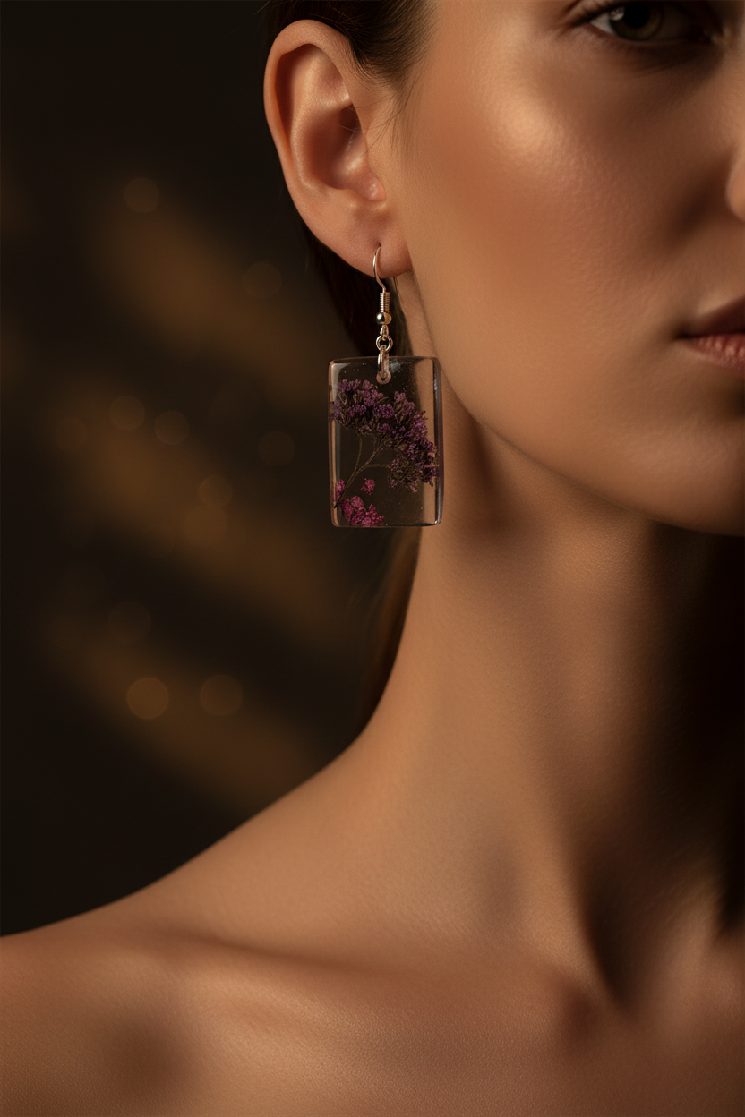 Earthy Rectangular Earings - Model Shot