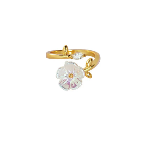 18K Gold Plated Zircon Flower Open Ring – Waterproof & Non-Tarnish
