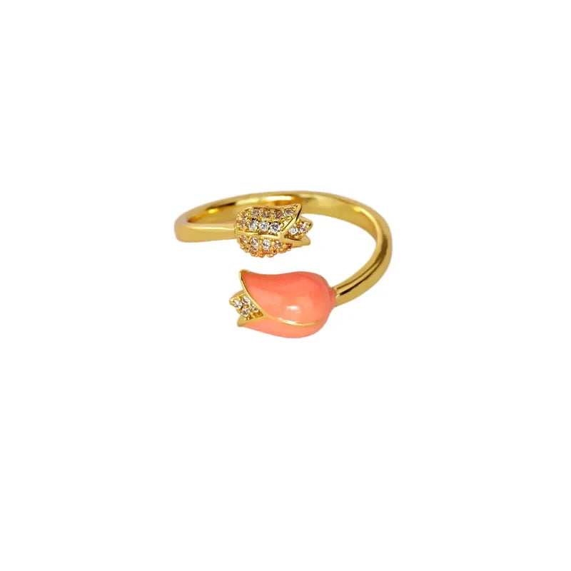 18K Gold Plated Zircon Flower Open Ring – Waterproof & Non-Tarnish