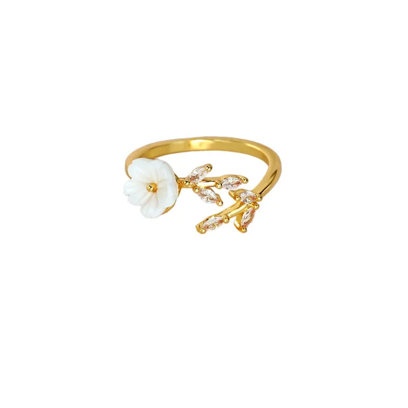 18K Gold Plated Zircon Flower Open Ring – Waterproof & Non-Tarnish