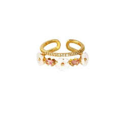 18K Gold Plated Zircon Flower Open Ring – Waterproof & Non-Tarnish