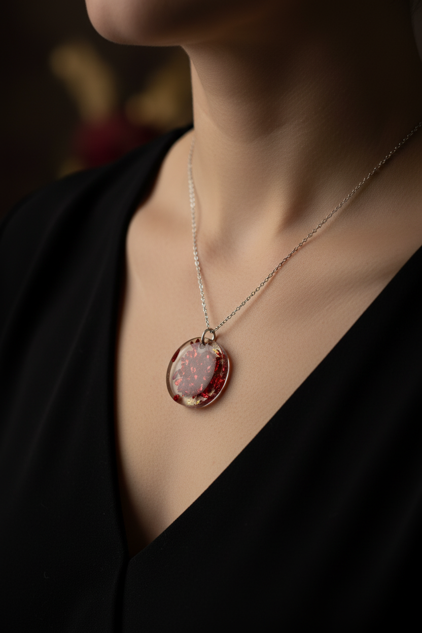 Fiery Red Crystal Resin Pendant - Lifestyle