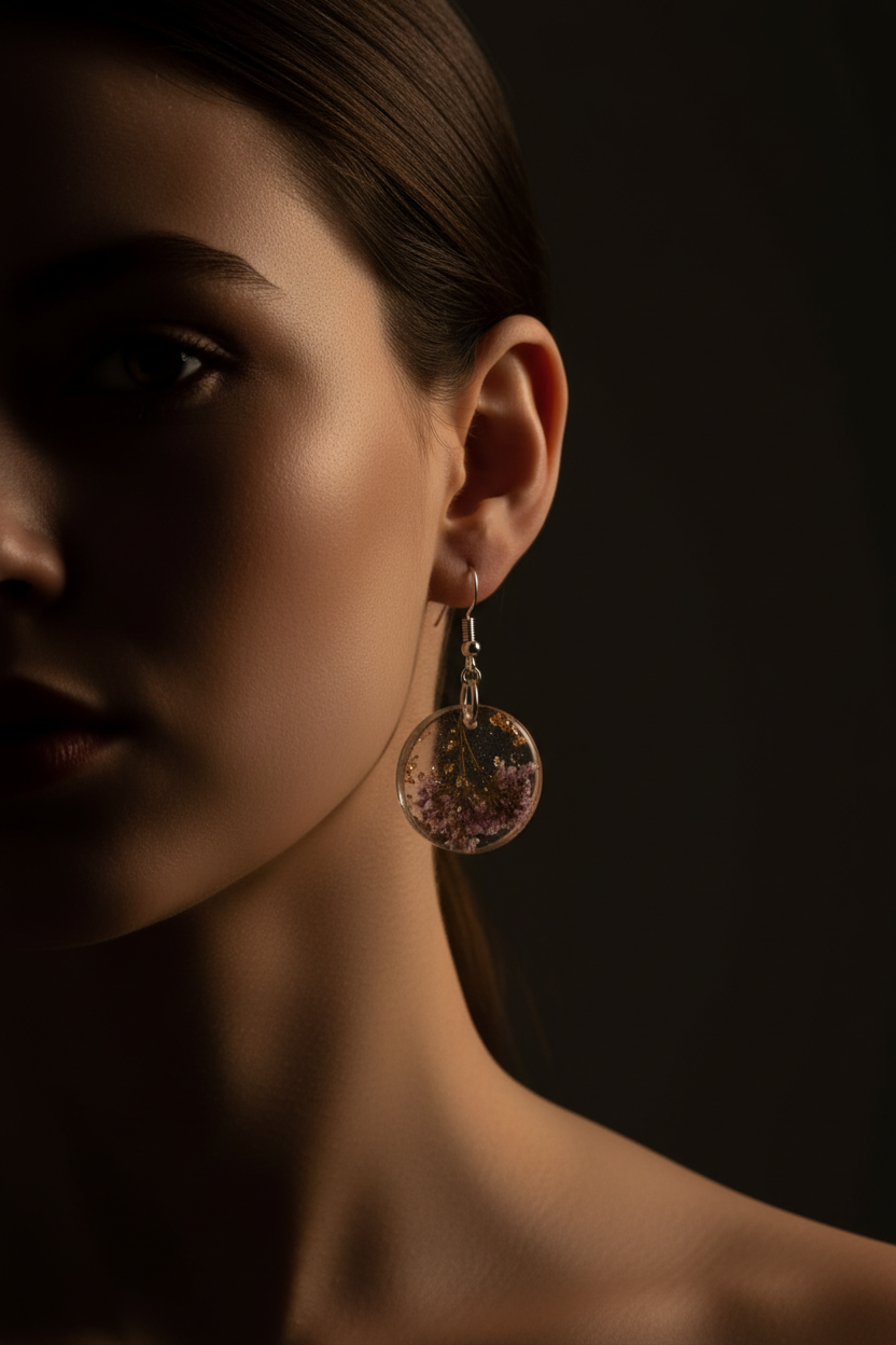 Floral Round Earings - Model Shot