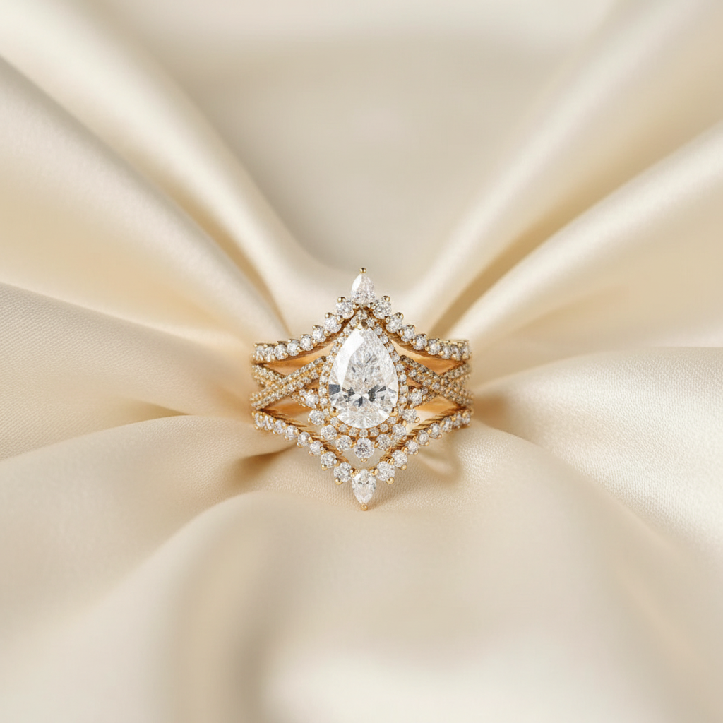 Geometric Gold Ring - Cream Silk